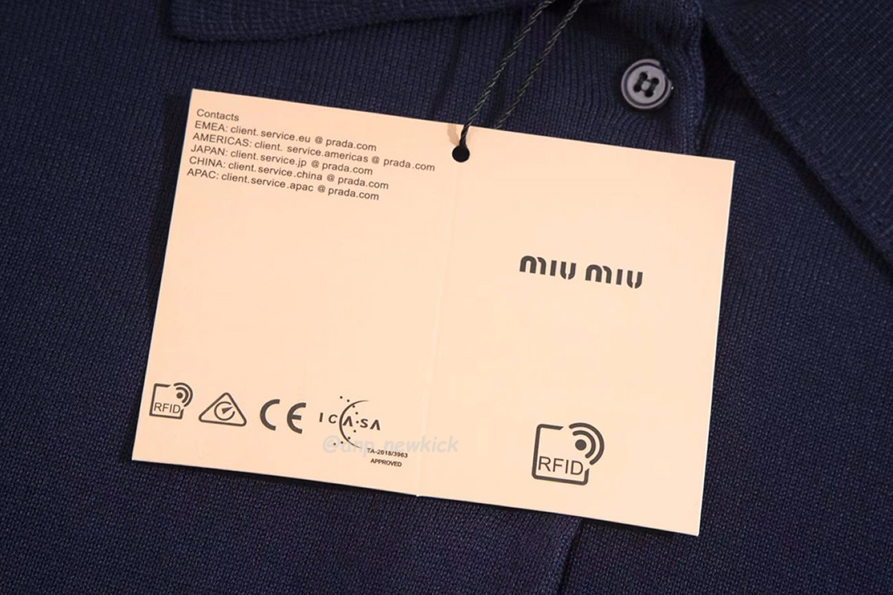 Miu Miu Logo Embroidery Polo Top In Navy (5) - newkick.cc